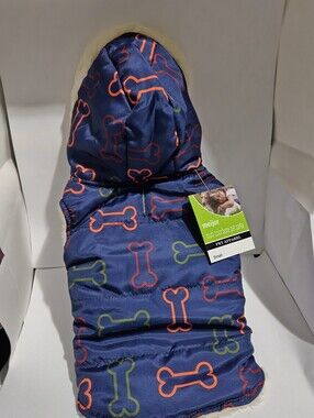 Meijer Navy Dog Parka with Red and Green Bone Print